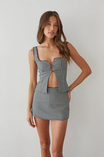 Olive Gingham Micro Mini Skort