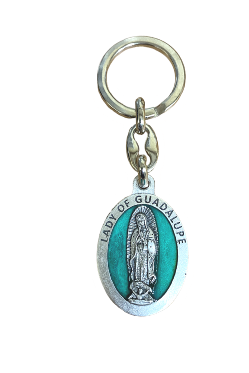 Our Lady of Guadalupe Green Enamel Key Ring