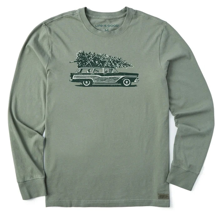 Photo Christmas Tree Wagon Long Sleeve Crusher Tee