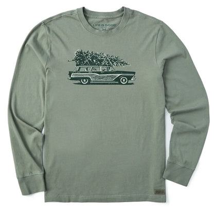 Photo Christmas Tree Wagon Long Sleeve Crusher Tee