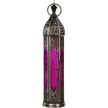Pink & Clear Glass & Metal Tower Lantern
