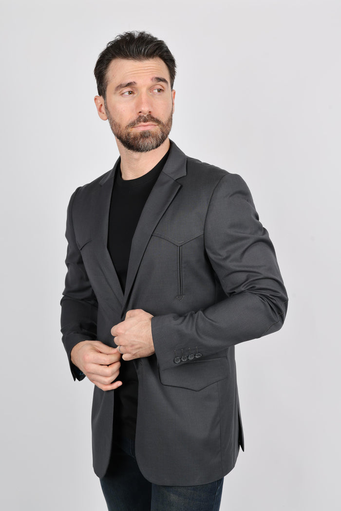 Platini Men's Black Western Sport Coat w/ Elbow Patch - Charcoal