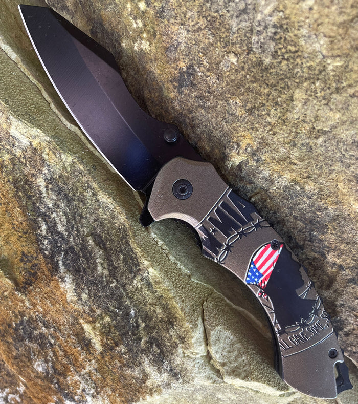 Prisoner of War POW MIA American Flag Combat Spring Assisted Knife - Olive SJ-1023-PM-C - AnyTime Blades