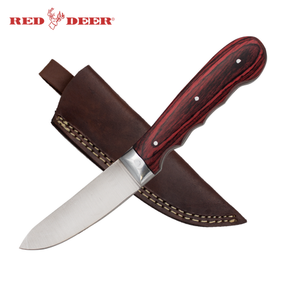 Red Deer Full Tang Red Pakka Wood 8 Inch Hunting Knife - AnyTime Blades