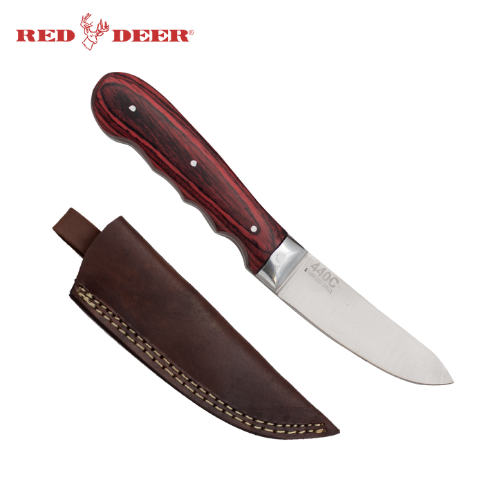 Red Deer Full Tang Red Pakka Wood 8 Inch Hunting Knife - AnyTime Blades
