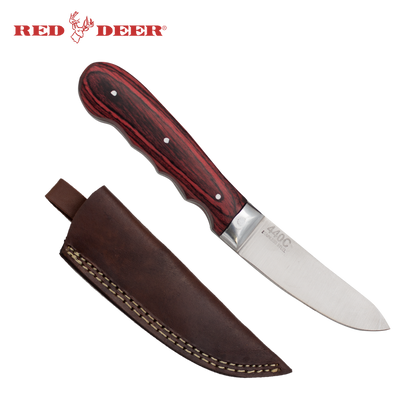 Red Deer Full Tang Red Pakka Wood 8 Inch Hunting Knife - AnyTime Blades