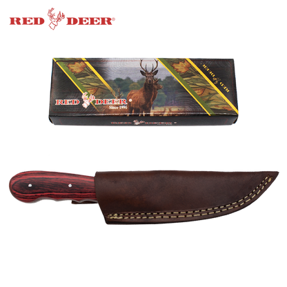 Red Deer Full Tang Red Pakka Wood 8 Inch Hunting Knife - AnyTime Blades