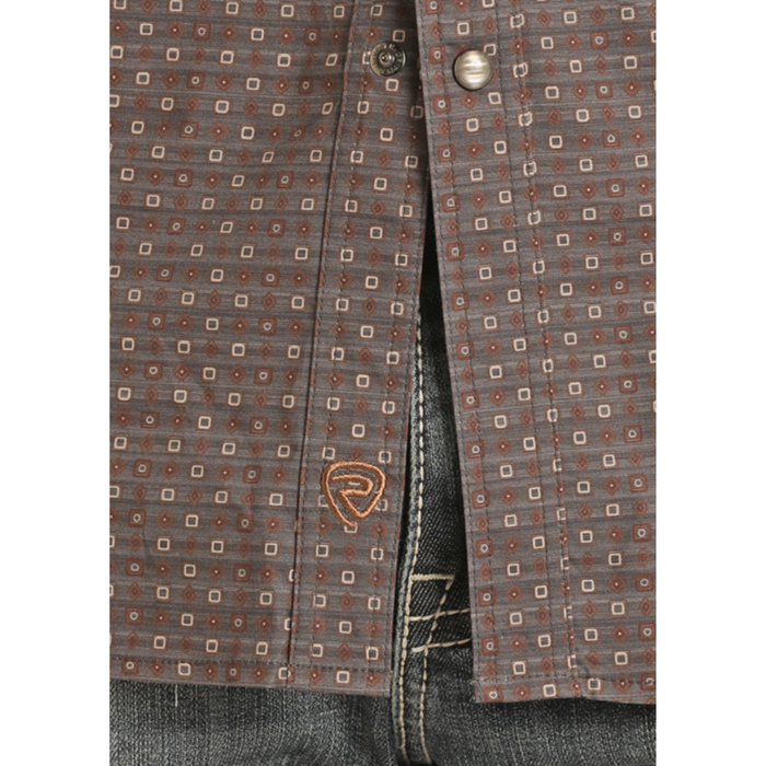 Rock & Roll Denim Ditsy Geo Print Sleeve Snap Shirt