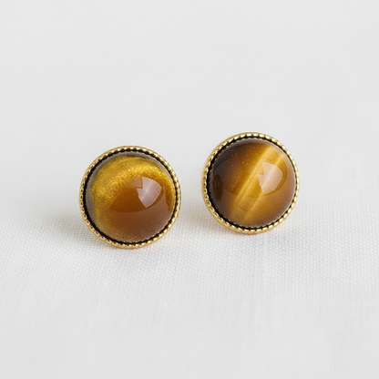 Round Tiger's Eye Stud Earrings