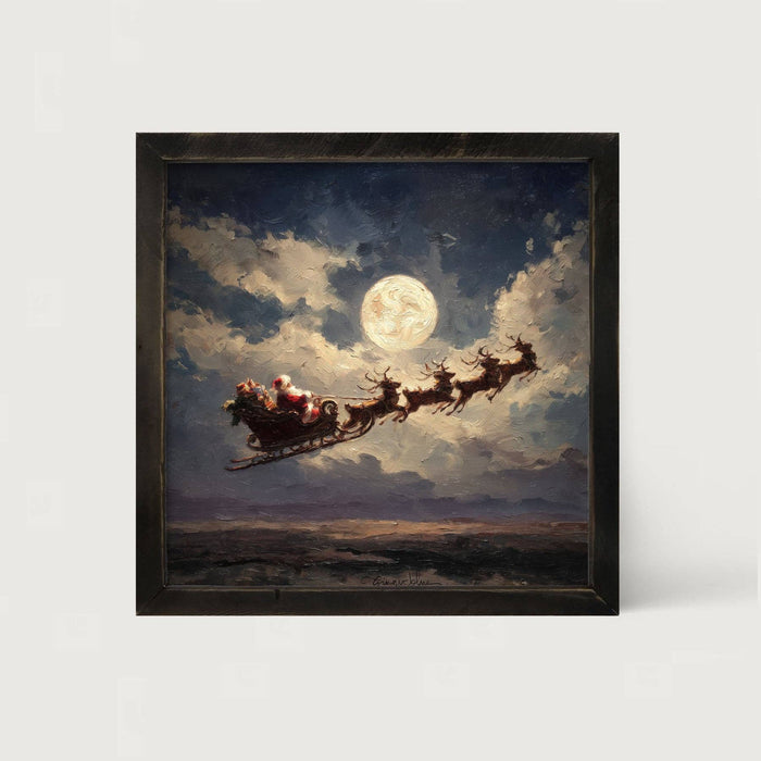Santa Flying under Full Moon