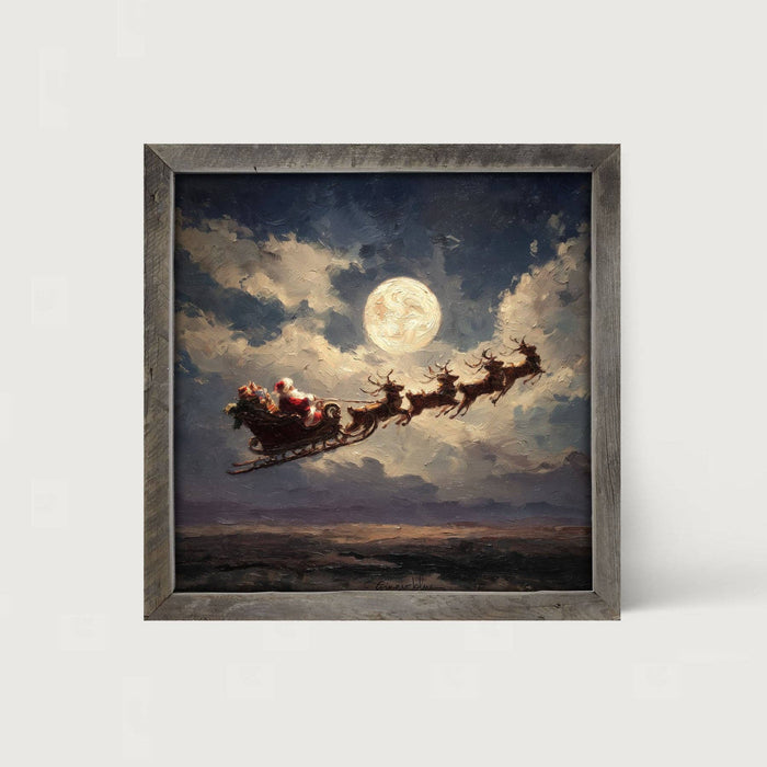 Santa Flying under Full Moon