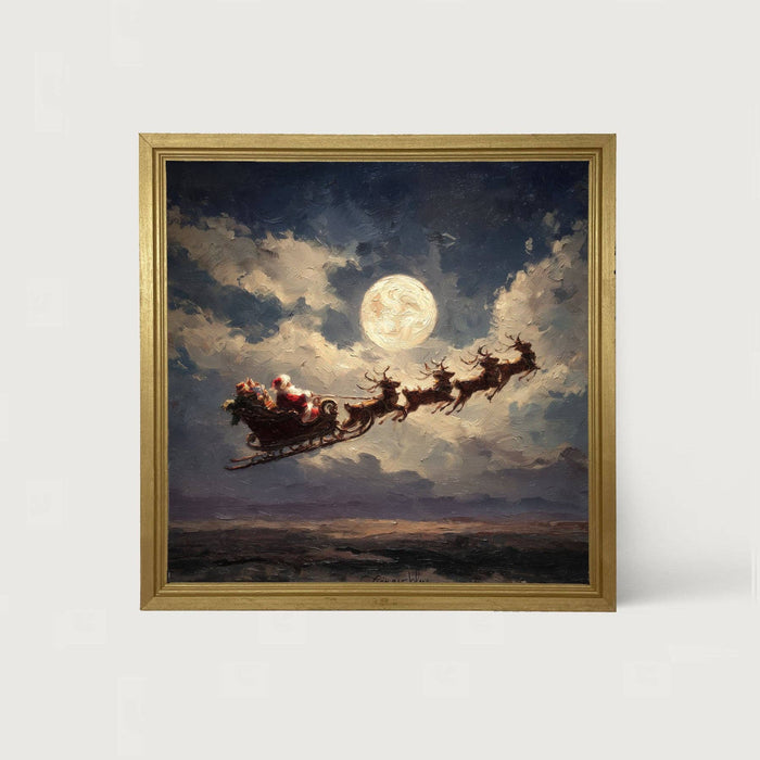 Santa Flying under Full Moon