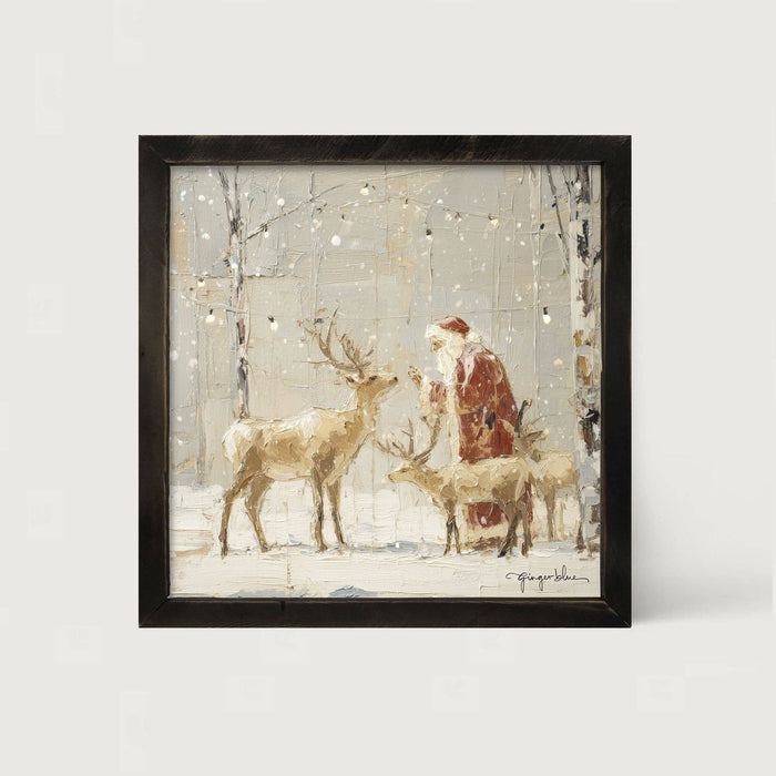 Santa Visiting Reindeer under Lights