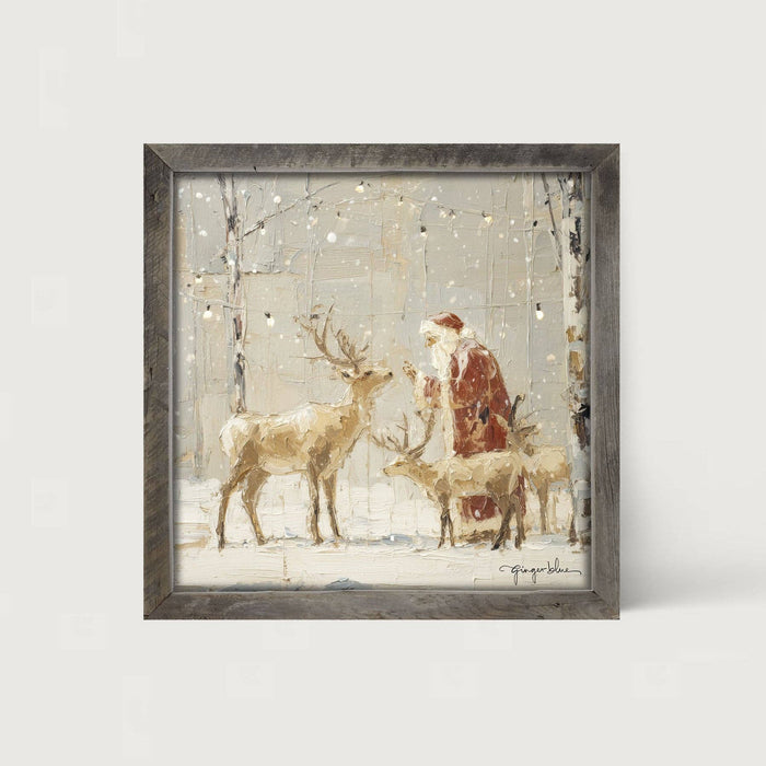 Santa Visiting Reindeer under Lights