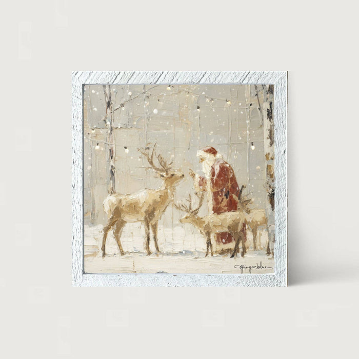 Santa Visiting Reindeer under Lights