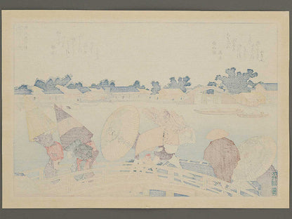 Shin Yanagibashi no hakuu Okekeguro no niji from the series Ehon Sumidagawa ryogan ichiran by Katsushika Hokusai, (Large print size) / BJ341-145