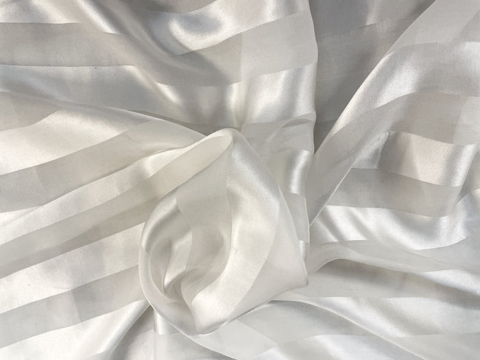 Silk Charmeuse & Chiffon Stripe - Bridal White - 19MM