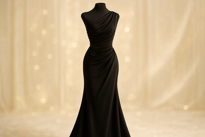 a fancy dress with fancy light background with Silk Crepe Du Chine - Jet Black