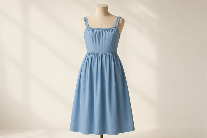 long summer dress with detail light background for Sky Blue Cotton Shirting pms # 16-4020