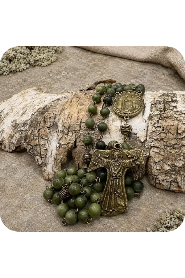 St. Francis Tau Jade Rosary - Handmade in Scotland