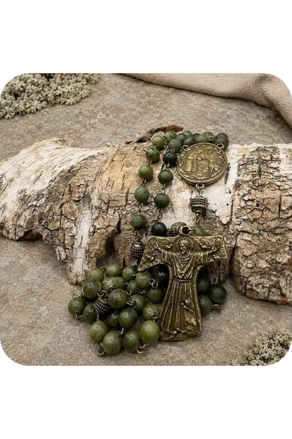 St. Francis Tau Jade Rosary - Handmade in Scotland