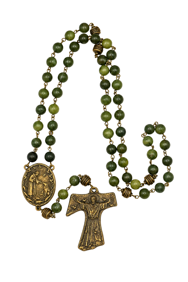 St. Francis Tau Jade Rosary - Handmade in Scotland