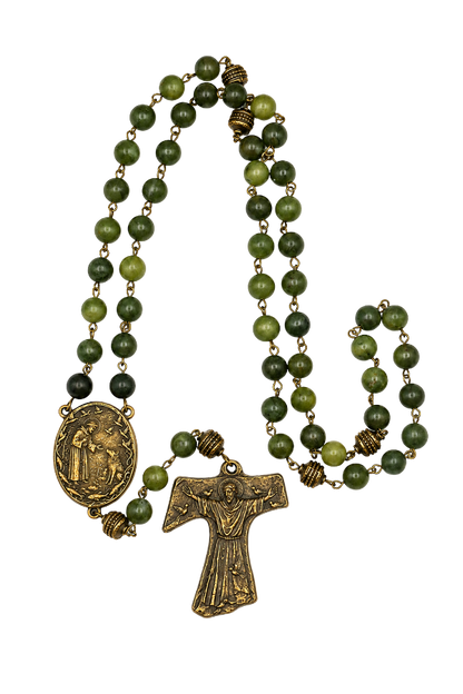 St. Francis Tau Jade Rosary - Handmade in Scotland
