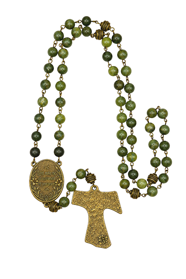 St. Francis Tau Jade Rosary - Handmade in Scotland