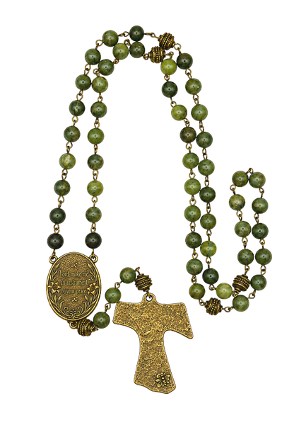 St. Francis Tau Jade Rosary - Handmade in Scotland
