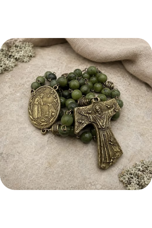 St. Francis Tau Jade Rosary - Handmade in Scotland