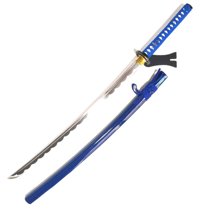 Steel Battle Ready Katana Silver Blade - Royal Blue - Free Sword Stand