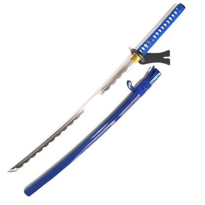 Steel Battle Ready Katana Silver Blade - Royal Blue - Free Sword Stand