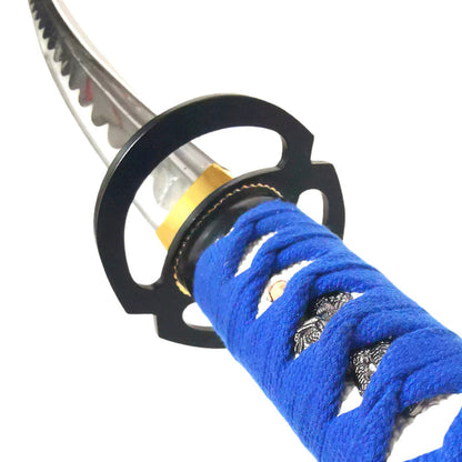 Steel Battle Ready Katana Silver Blade - Royal Blue - Free Sword Stand