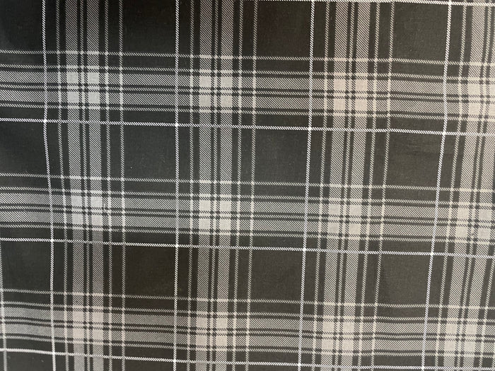 Stretch Cotton Plaid Print- Charcoal, Grey & White