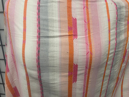 Stripe Print Cotton  - Off White, Gray, Orange, Pink & Lurex
