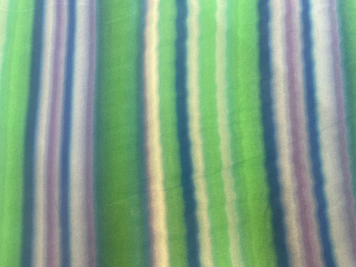 Stripe Rayon Print - Green, Blue, Purple & White