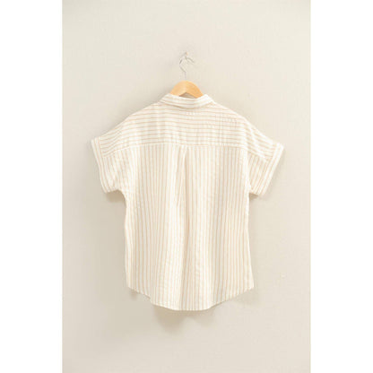 Striped Button-Up Dolman Sleeve Shirt