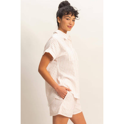 Striped Button-Up Dolman Sleeve Shirt