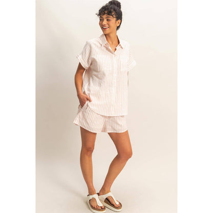 Striped Button-Up Dolman Sleeve Shirt