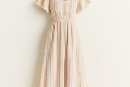 a very interesting summer dress with Textured Cotton Stripe - Warm White & Pastel