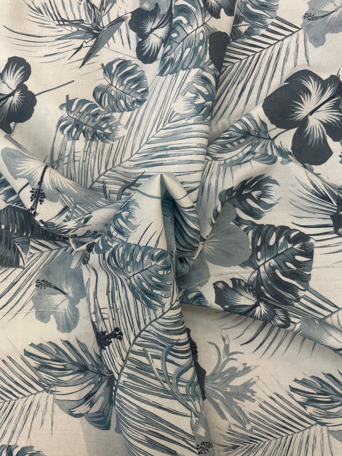 Tropical Rayon Print - Turquoise & Navy