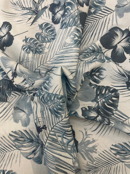 Tropical Rayon Print - Turquoise & Navy