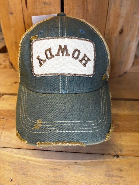 Upside Down HOWDY Distressed Mesh Snapback Baseball Cap