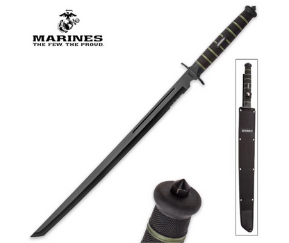 USMC Blackout Combat Tanto Sword with Nylon Sheath - AnyTime Blades
