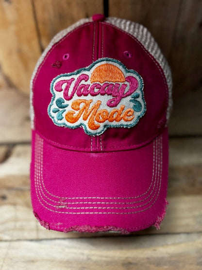 Vacay Mode Distressed Mesh Snapback Baseball Cap