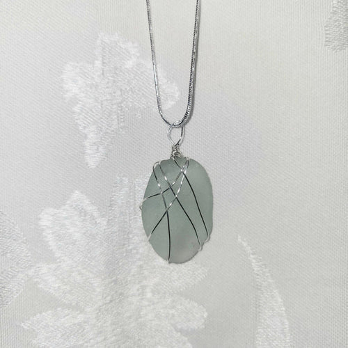 Wire Wrapped Seaglass Necklace 18" - Light Green - Potpourri Gift Shop